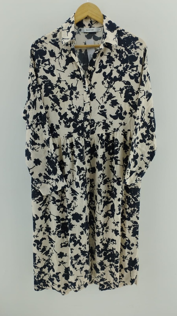 Vestido beige flores negras con botones BACKSTAGE T:S