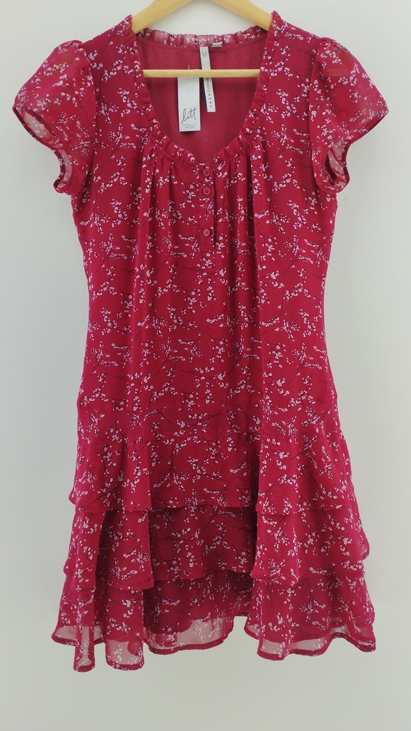 Vestido rosa con flores falda en capas CREW T:M