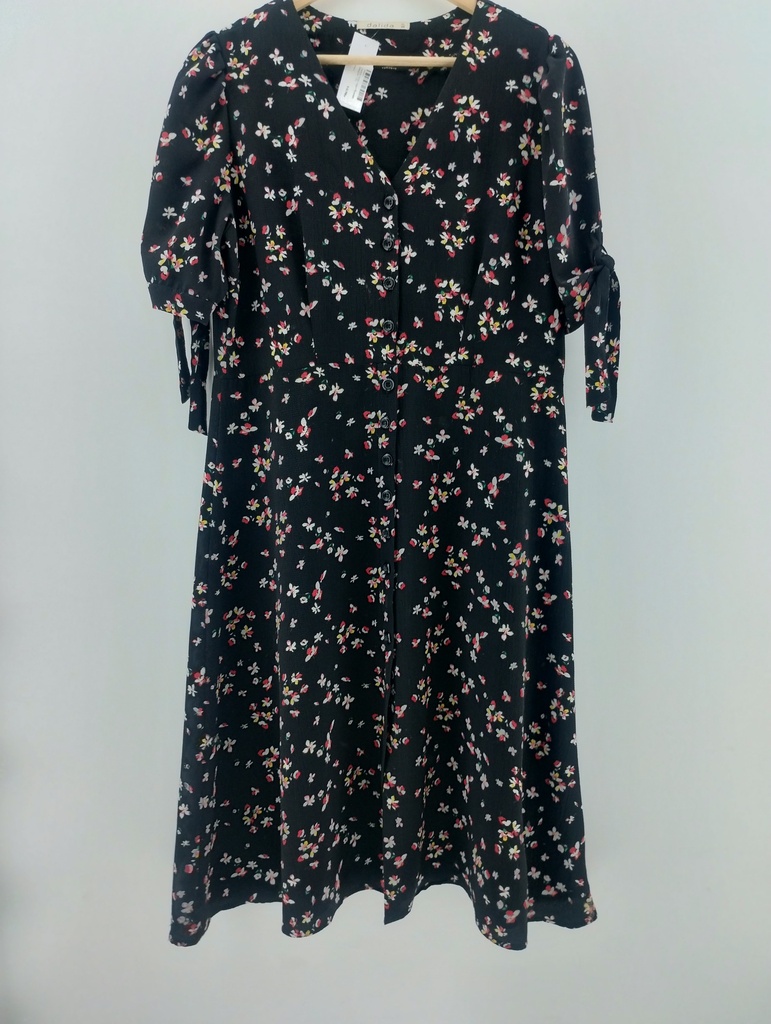 Vestido largo negro floreado DALIDA T:XL