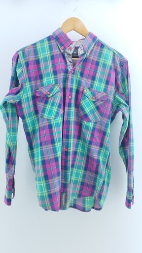 [1489-5] CAMISA GREGORIS CUADARILLE FUCSIA  T:M