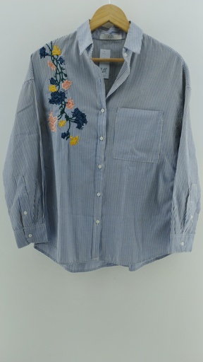 [P04712-7] Camisa rayada detalle floral T:2