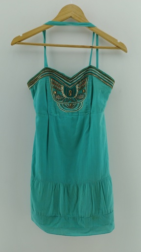 [P04712-9] Vestido turquesa detalles dorados T:M