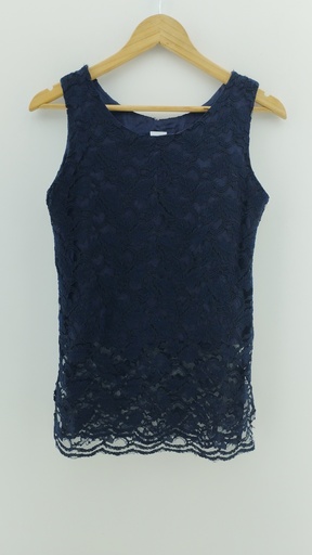 [P04713-7] Blusa larga azul encaje T:2