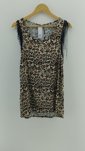 [P04724-7] Vestido animal-print y flecos T:M/L