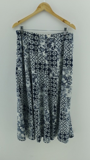[P04727-2] Falda larga floreada azul y blanco T:48