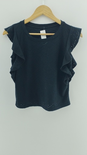 [P04731-7] Blusa negra volados en manga T:S