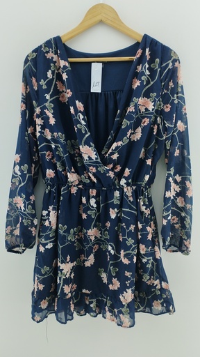 [P04734-3] Vestido azul floreado J FOR JUSTIFY T:L