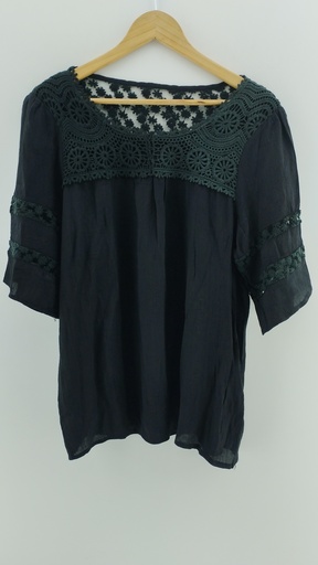 [P04735-4] Blusa negra bordada y transparecia T:L