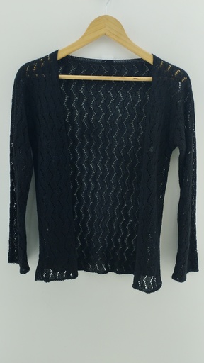 [P04742-1] Cardigan abierto liviano negro hilo T:M