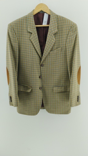 [P04746-1] Saco-blazer WOOLMARK estampado príncipe de Gales con coderas de gamuza T:48
