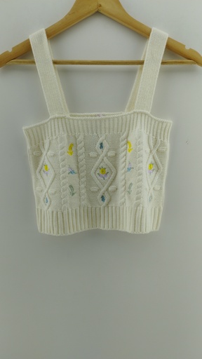 [P04758-4] Top tejido blanco bordados florales T:U