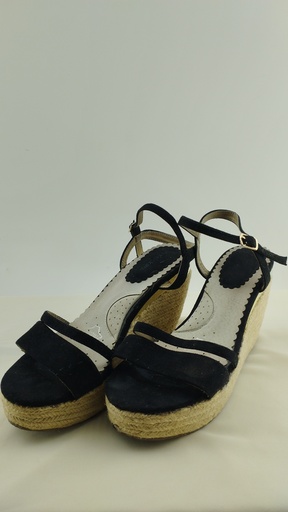 [P04770-1] Sandalias negras gamuzadas plataforma yute T:39