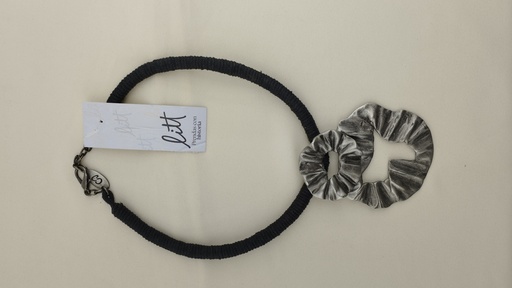 [P04776-1] Collar negro círculos metálicos