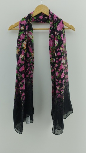 [P04780-3] Pañuelo negro flores rosadas