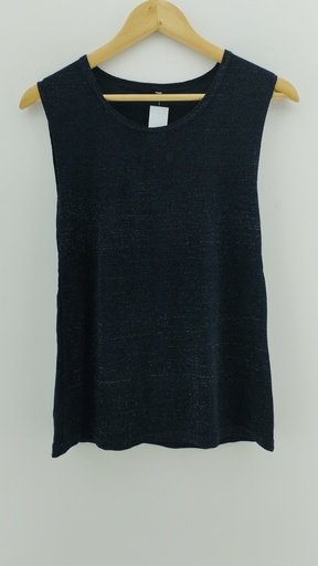 [P04800-2] Blusa sin mangas negro con brillos T:M