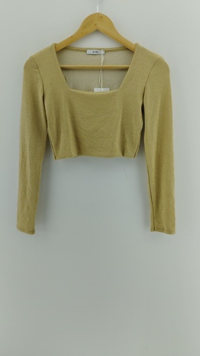 [P04808-28] Top dorado brillante manga larga ZUIKI T:S