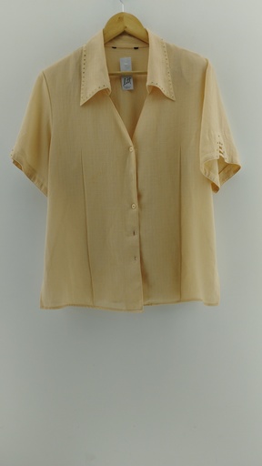 [P04818-2] Camisa beige apliques en cuello dorados T:3