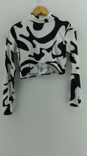 [P04819-6] Top manga larga blanco estampado irregular con negro T:2 