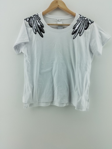[P04845-4] Remera blanca alas plateadas T:4