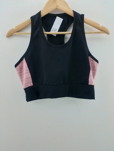 [P04852-5] Top deportivo negro y rosa T:L