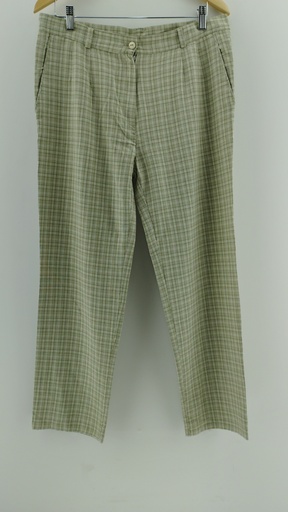 [P04853-3] Pantalón de vestir blanco y verde cuadrille T:46