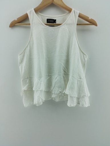 [P04857-8] Blusa blanca borde con vuelo PARIS T:1