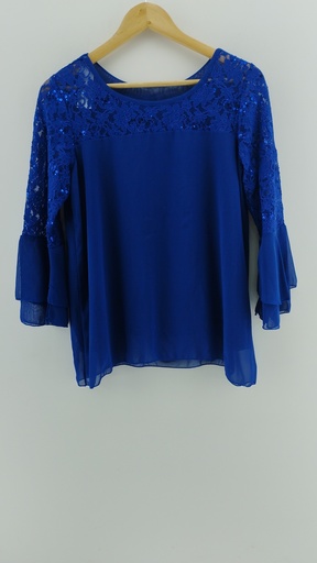 [P04862-1] Blusa azul encaje y lentejuelas T:M