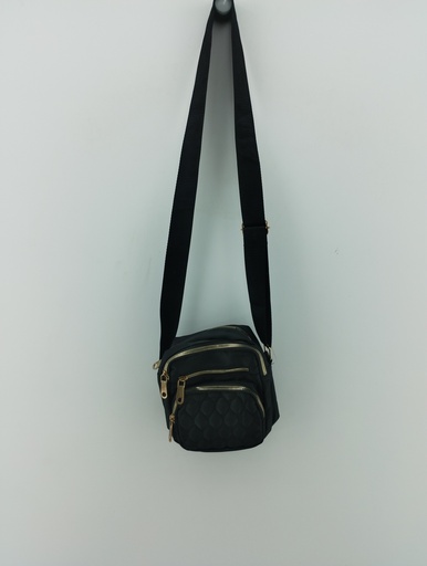 [P04884-2] Bandolera negra cierres dorados