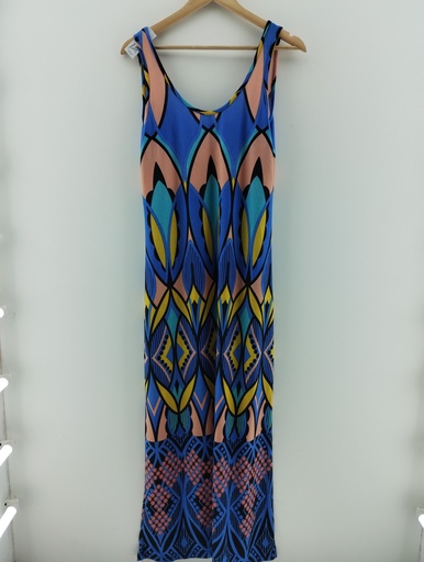 [P04884-6] Vestido largo azul diseño abstracto T:4