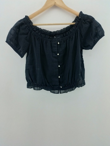 [P04886-3] Blusa negra translucida botón perla T:U
