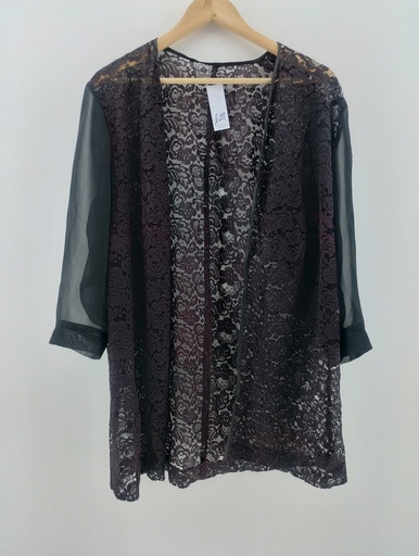 [P04887-9] Blusa tipo sobrecamisa de encaje floral negro T:L