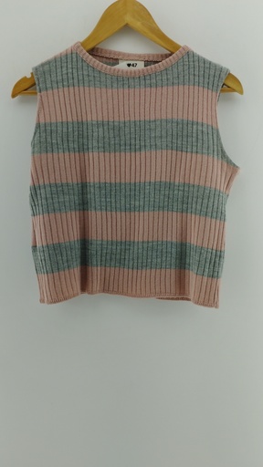 [P04889-5] Chaleco tejido textura ribb rayas rosa y gris 47 STREET T:38