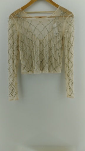 [P04892-6] Blusa rosa transparencia bordada rombos BERSHKA T:S