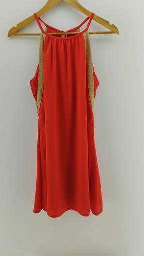 [P04893-3] Vestido rojo detalles dorados T:1